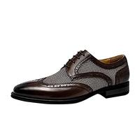ZYUEER Chaussure Homme Ville Cuir, Chaussures Basses Plates Vintage Derby Mariage Dressing Oxford Business Cuir Vernis Brogue Rétro Grande Taille