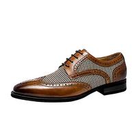 ZYUEER Chaussure Homme Ville Cuir, Chaussures Basses Plates Vintage Derby Mariage Dressing Oxford Business Cuir Vernis Brogue Rétro Grande Taille