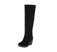 ZYUEER Chaussures Femme Talons Compense Cuissarde Plate Bottines Plateforme Nubuck Bottes Noir Hautes Sexy Chaud Hiver