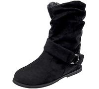 ZYUEER Dames Chaussures Plate-Forme Boucle Bottines Zippé Femmes Automne Hiver Bottes De Neige Cheville Chaudes Fourrure LaçAge Chaussures Plates (40 EU(41 CN), Noir)