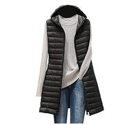 ZYUEER Doudoune Femme Sans Manches Parka Avec Capuche Legere Printemps Automne Hiver Chaud Cardigan Mi-Long Zippé Blousons Ski Grande Taille Pas Cher A La Mode