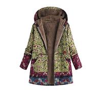 ZYUEER Femme ÉLéGant Chaud Hiver Capuche Poncho Cape MéLange De Laine Veste Manteau à Capuche, Pullover Japan Imprimé Floral Doublure Polaire (Vert, L(EU=38))