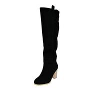 ZYUEER Femme Sexy Bottes Hautes au Genou Chaussures en Daim Talons Chunky Bottes Longue Cowboy Rétro Escarpins Talon Epais Automne Hiver