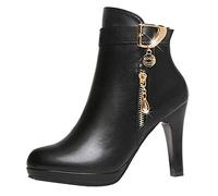 ZYUEER Femmes Automne Hiver Bottes De Neige Cheville Chaudes Fourrure LaçAge Chaussures Plates Shoes Bottines Zippé Talon Compensé (38 EU(38 CN), Noir)