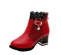 ZYUEER Femmes Talon Lacet De Soiree Chaussures Compensé Dentelle Mode Ankle Boots Femme Bottes Neige Chaud Pas Cher (39 EU(40 CN), Rouge)