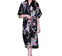ZYUEER Robe De Chambre Kimono Satin Chemise De Nuit Femme Manche Courte VêTements De Nuit Sexy Pour L'HôTel Spa Sauna VêTements De Nuit (Noir, XXL)