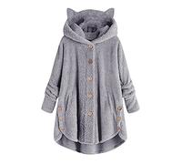 ZYUEER Sweat à Capuche Femme Pas Cher Pull en Cachemire Sweatshirt Cat Hoodies Grande Taille Veste Polaire Pullover Jacket Hiver Chaud (v-Gris, M)
