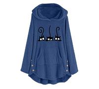 ZYUEER Sweat à Capuche Femme Pas Cher Pull en Cachemire Sweatshirt Cat Hoodies Grande Taille Veste Polaire Pullover Jacket Hiver Chaud (n-Bleu, XXXXL)