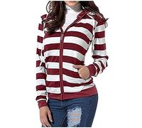 ZYUEER Sweat à Capuche Femmes, Printemps Automne Hiver Sweat-Shirt Manteau Veste for Women Pas Cher Hoodies, À Capuche Tops Slim Fit Rayé Tunique Jumper Classique (du vin, XXXXL(EU=46))