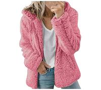 ZYUEER Sweat Femme Fille Uni DéContracté Manche Longue avec Capuche Extensible Zip Contraste Devant DoubléE Polaire Outerwear Couleur Unie (Rose Vif, L)