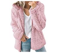 ZYUEER Sweat Femme Fille Uni DéContracté Manche Longue avec Capuche Extensible Zip Contraste Devant DoubléE Polaire Outerwear Couleur Unie (Rose, XL(EU=40))