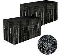 ZYUYUED 2 Pièces Jupe de Table Noire,Jupes de Table à Franges,Jupe de Table décorative,pour Baby Shower,Mariage Fête,Anniversaire Décoration,L275cm*H75cm