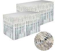ZYUYUED 2 Pièces Jupes de Table Argent,Jupe Table dekorativer,Jupe de Table rectangulaire,Jupes de Table à Franges,pour Baby Shower,Mariage Fête,Anniversaire Décoration,L275cm*H75cm