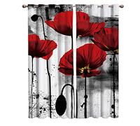 ZYWGG Rideaux Occultants Coquelicots Rouges Thermiques Foncé Rideau Chambre Deco Salon Super Souple Isolation 2 Pièces 220 * 215Cm