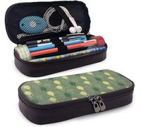 Zywl Fournitures De Bureau Écriture Trousses Abstract Makeup Pencil Case Oval Curved Vertical Lines With Classic Effects Dots Retro Graphic Desk Storage Box W3.5xl7.9 Sea Green Petrol Blue
