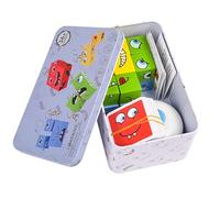 ZYWQ Puzzle de dés en bois, Crazy Cubes, jeu de dés magiques en bois avec changement de visage, cube éducatif avec changement de visage pour enfants à partir de 3 ans (64 cartes, 16 blocs, 1 cloche)