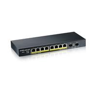 Zyxel Commutateur PoE Gigabit 8 Ports | Smart Managed | Bureau / Montage Mural et Design sans Ventilateur | 8 Ports PoE+ avec Un Budget de 77 W et 2 Ports SFP | VLAN, IGMP, QoS [GS1900-10HP]