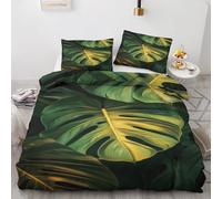 ZyxMehtic Feuilles de Palmier Housse de Couette 240x260cm 2 Personnes, Feuilles de Palmier Parure de Lit avec 2 Taies d'oreiller 65x65 cm, Nature Verte Housse Couette Microfibre avec Fermeture Éclair