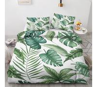 ZyxMehtic Feuilles Tropicales Housse de Couette 140x200cm 1 Personnes, Nature Verte Parure de Lit avec 1 Taies d'oreiller 65x65 cm, Jungle Microfibre Housse de Couette avec Fermeture Éclair