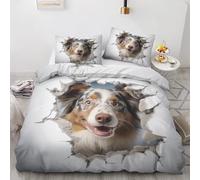 ZyxMehtic Housse de Couette 135x200 3D Chien - Parure de Lit 1 Personne Berger Australien Housse Couette en Microfibre Douce avec Fermeture Éclair avec 1 Taie d'oreiller 65x65 cm
