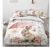 ZyxMehtic Housse de Couette 135x200 Lapin Rose - Parure de Lit 1 Personne Parapluie Floral Housse Couette en Microfibre Douce avec Fermeture Éclair avec 1 Taie d'oreiller 65x65 cm