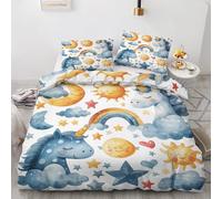 ZyxMehtic Housse de Couette 135x200 Licorne Bleu - Parure de Lit 1 Personne Arc-en-Ciel Housse Couette en Microfibre Douce avec Fermeture Éclair avec 1 Taie d'oreiller 65x65 cm