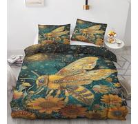 ZyxMehtic Housse de Couette 140x200 Abeille - Parure de Lit 1 Personne Tournesol Housse Couette en Microfibre Douce avec Fermeture Éclair avec 1 Taie d'oreiller 65x65 cm