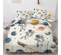 ZyxMehtic Housse de Couette 140x200 Astronaute Enfant ado, Parure de Lit Univers Planète 1 Personnes, Housse Couette Espace Microfibre avec 1 Taie d'oreiller 65x65 cm avec Fermeture Éclair