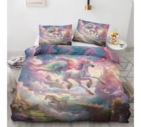 ZyxMehtic Housse de Couette 140x200 Licorne Colorée - Parure de Lit 1 Personne Fille Château Housse Couette en Microfibre Douce avec Fermeture Éclair avec 1 Taie d'oreiller 65x65 cm