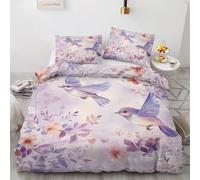 ZyxMehtic Housse de Couette 140x200 Oiseaux Violets - Parure de Lit 1 Personne Fleurie Housse Couette en Microfibre Douce avec Fermeture Éclair avec 1 Taie d'oreiller 65x65 cm