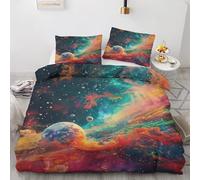ZyxMehtic Housse de Couette 140x200 Planète Univers - Parure de Lit 1 Personne, Adulte Galaxie Espace Grunge Housse Couette en Microfibre Douce avec Fermeture Éclair avec 1 Taie d'oreiller 65x65 cm