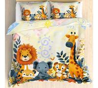 ZyxMehtic Housse de Couette 140x200cm Safari Mignon - Parure de Lit 1 Personnes Enfants Animaux Ensemble Literie en Microfibre Douce avec Fermeture Éclair avec 1 Taies d'oreiller 65x65 cm