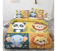 ZyxMehtic Housse de Couette 200x200 Animaux Mignons - Parure de Lit 2 Personnes Panda, Lion, Éléphant Housse Couette en Microfibre Douce avec Fermeture Éclair avec 2 Taies d'oreiller 65x65 cm