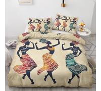 ZyxMehtic Housse de Couette 200x200 Femme Africain - Parure de Lit 2 Personnes Danse Ethnique Housse Couette en Microfibre Douce avec Fermeture Éclair avec 2 Taies d'oreiller 65x65 cm