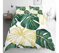 ZyxMehtic Housse de Couette 200x200 Feuilles Tropicales, Parure de Lit Monstera 2 Personnes, Housse Couette Verte Microfibre avec 2 Taies d'oreiller 65x65 cm avec Fermeture Éclair
