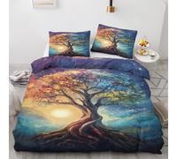 ZyxMehtic Housse de Couette 220x240 Arbre de Vie - Parure de Lit 2 Personnes Nature Boho Filles Housse Couette en Microfibre Douce avec Fermeture Éclair avec 2 Taies d'oreiller 65x65 cm