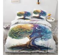 ZyxMehtic Housse de Couette 220x240 Arbre de Vie - Parure de Lit 2 Personnes Soleil et Étoile Housse Couette en Microfibre Douce avec Fermeture Éclair avec 2 Taies d'oreiller 65x65 cm