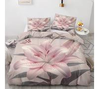 ZyxMehtic Housse de Couette 220x240 Fleur de Lys Rose - Parure de Lit 2 Personnes Floral Élégant Housse Couette en Microfibre Douce avec Fermeture Éclair avec 2 Taie d'oreiller 65x65 cm