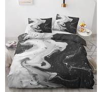 ZyxMehtic Housse de Couette 220x240 Marbre Abstrait - Parure de Lit Fluide Noir et Blanc Housse Couette 2 Personne en Microfibre Douce avec Fermeture Éclair avec 2 Taie d'oreiller 65x65 cm