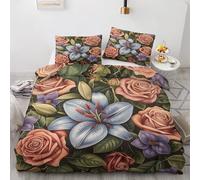 ZyxMehtic Housse de Couette 240x260 Lys Rose - Parure de Lit 2 Personnes Rétro Floral Housse Couette en Microfibre Douce avec Fermeture Éclair avec 2 Taies d'oreiller 65x65 cm