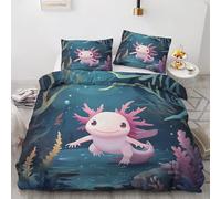 ZyxMehtic Housse de Couette 90x190 Axolotl Kawaii - Parure de Lit 1 Personne, Océan Animaux Marins Housse Couette en Microfibre Douce avec Fermeture Éclair avec 1 Taie d'oreiller 65x65 cm