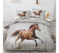 ZyxMehtic Housse de Couette 90x190 Cheval au Galop, Parure de Lit 1 Personne Cheval Courant, Housse Couette en Microfibre Douce avec Fermeture Éclair avec 1 Taie d'oreiller 65x65 cm