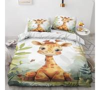 ZyxMehtic Housse de Couette 90x190 Girafe Jungle - Parure de Lit 1 Personne Animaux Mignon Housse Couette en Microfibre Douce avec Fermeture Éclair avec 1 Taie d'oreiller 65x65 cm