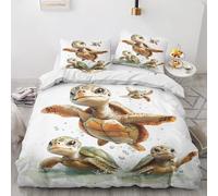 ZyxMehtic Housse de Couette 90x190 Tortue - Parure de Lit 1 Personne Animaux Mignon Housse Couette Enfant en Microfibre Douce avec Fermeture Éclair avec 1 Taie d'oreiller 65x65 cm