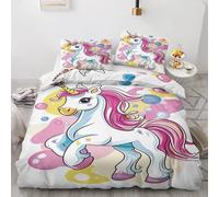 ZyxMehtic Housse de Couette 90x190cm Licorne Colorée - Parure de Lit 1 Personne Fille Enfants Ensemble Literie en Microfibre Douce avec Fermeture Éclair avec 1 Taie d'oreiller 65x65 cm