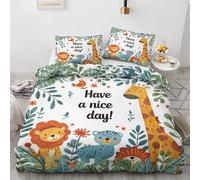 ZyxMehtic Housse de Couette Animaux Mignons 90x190cm 1 Personne, Parure de Lit Lion et Girafe avec 1 Taie d'oreiller 65x65 cm, Housse Couette Jungle Microfibre Douce avec Fermeture Éclair