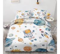 ZyxMehtic Housse de Couette Astronaute Planète Fusée - Parure de Lit 2 Personnes Enfant Garçon Fille Housse Couette 200x200 en Microfibre Douce avec Fermeture Éclair avec 2 Taies d'oreiller 65x65 cm
