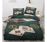 ZyxMehtic Housse de Couette Cartes de Poker - Parure de Lit 1 Personne Jetons de Casino Housse Couette 140x200 en Microfibre Douce avec Fermeture Éclair avec 1 Taie d'oreiller 65x65 cm