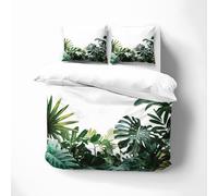 ZyxMehtic Housse de Couette Feuilles Vertes 90x190cm 1 Personne, Parure de Lit Vert avec 1 Taie d'oreiller 65x65 cm, Housse Couette Moderne Microfibre avec Fermeture Éclair