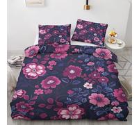 ZyxMehtic Housse de Couette Fleurs Violettes - Parure de Lit 2 Personnes Vintage Housse Couette 200x200 en Microfibre Douce avec Fermeture Éclair avec 2 Taies d'oreiller 65x65 cm